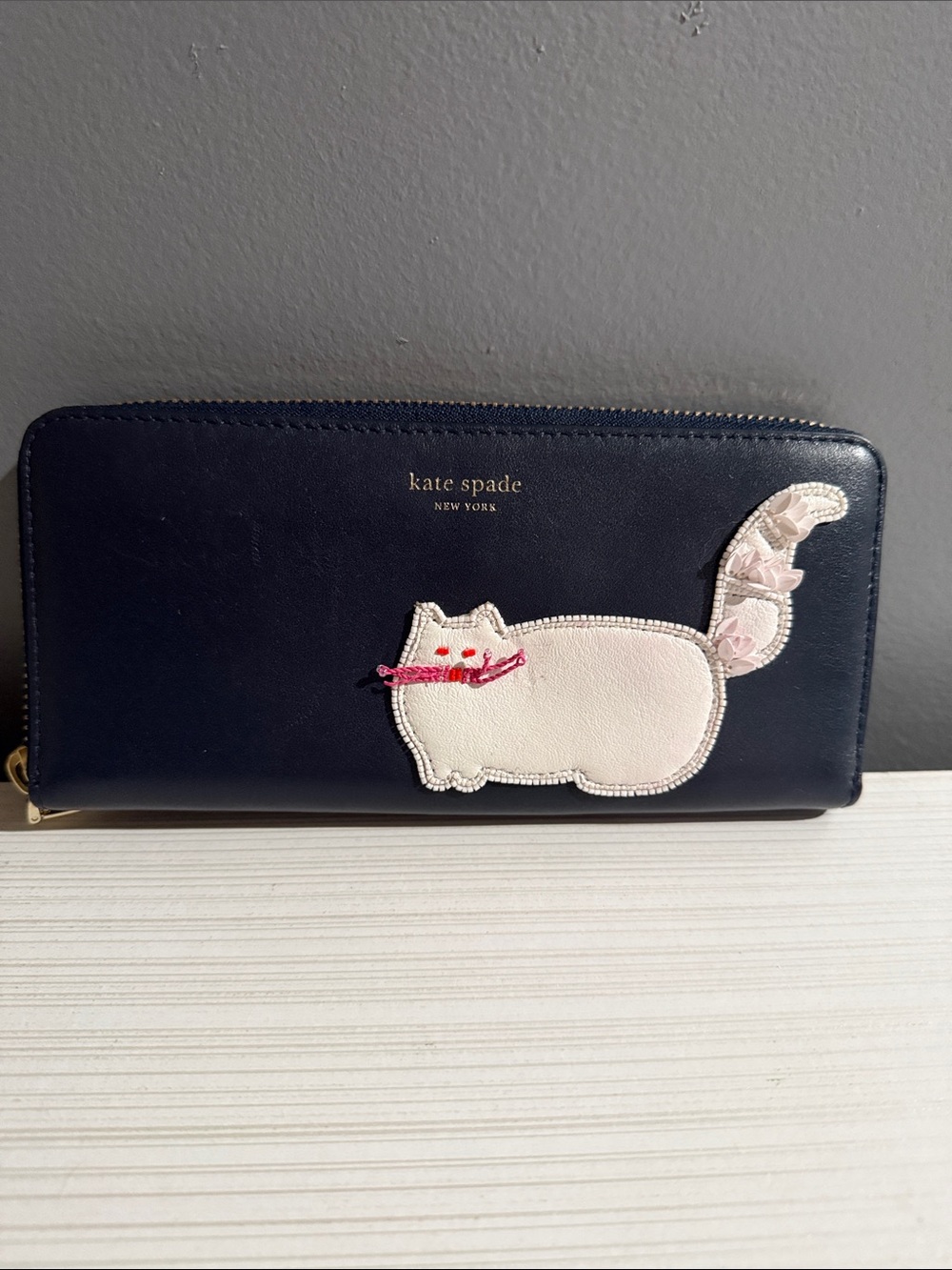Kate Spade Beaded Cat Slim Continental Wallet $225